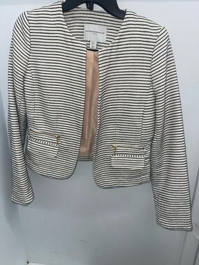 Katherine Barclay Cream and Black Striped Cropped Blazer